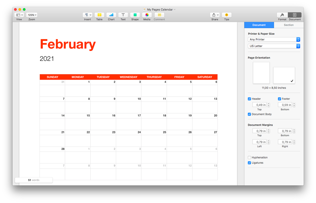 printable calendar for mac pages
